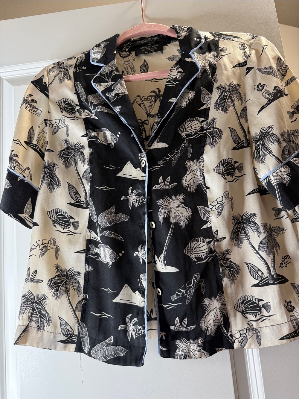 Scotch & Soda Black and Cream Tropical Print Button-Up Top
